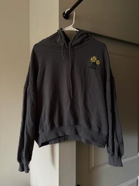 RVCA Charcoal Scoop-Neck cropped Hoodie with Yellow Floral Accent